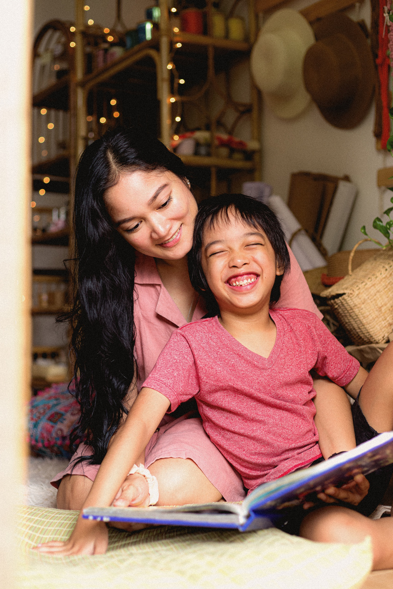 Mother and Son Reading a Book Together